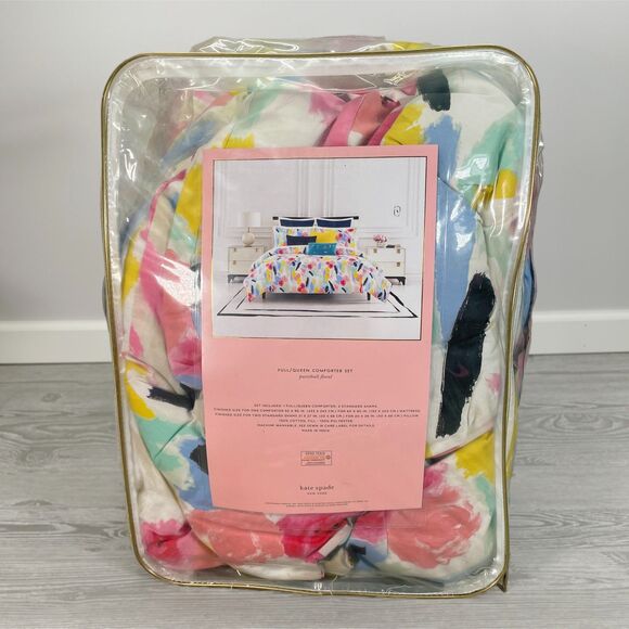 Kate Spade Paintball Floral Full-Queen Comforter Colorful Watercolor Pink Blue - Picture 1 of 10